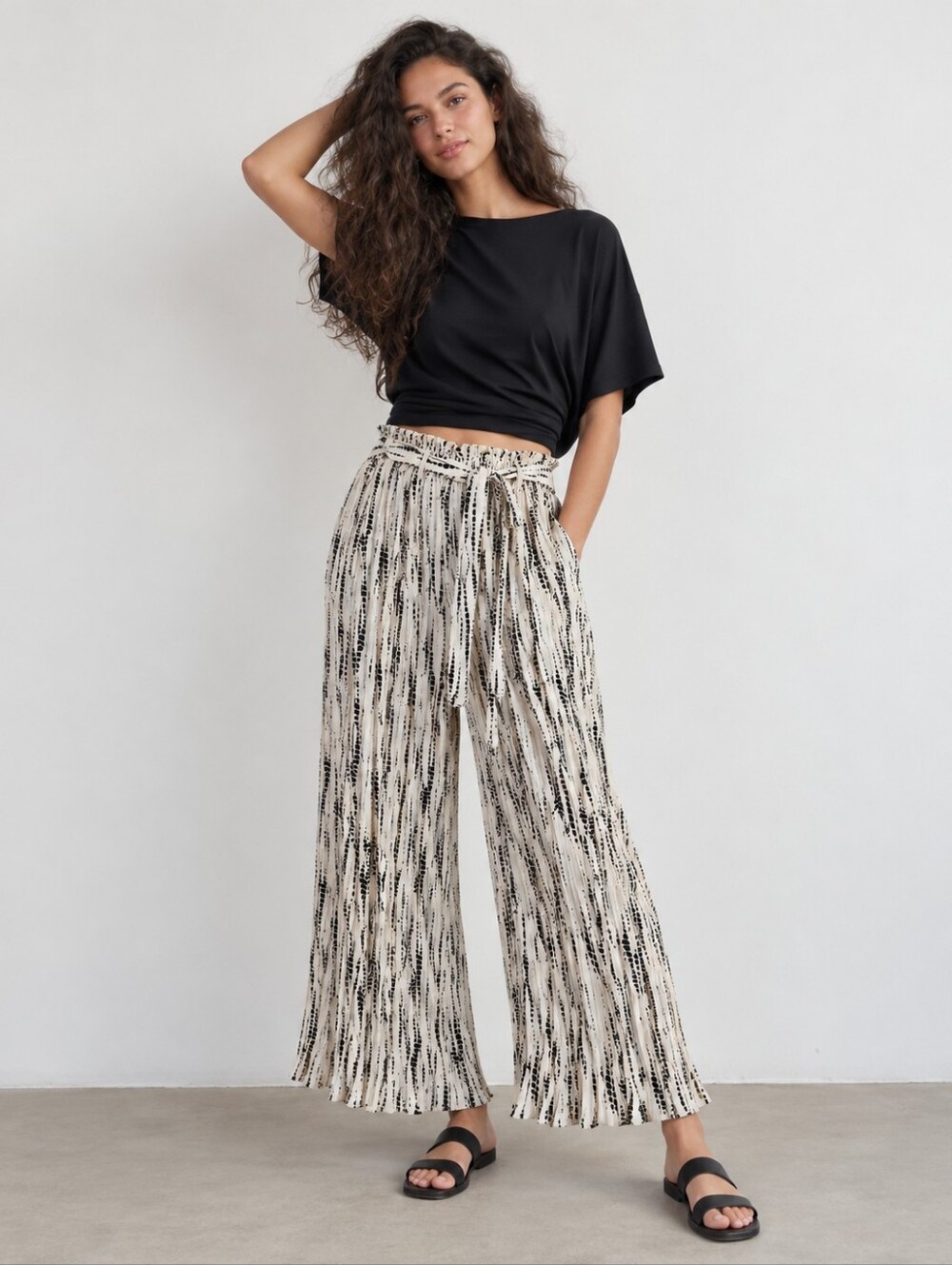 Alice Blue XL Plissé Wide Leg Cropped Palazzo Pants Paperbag Waist